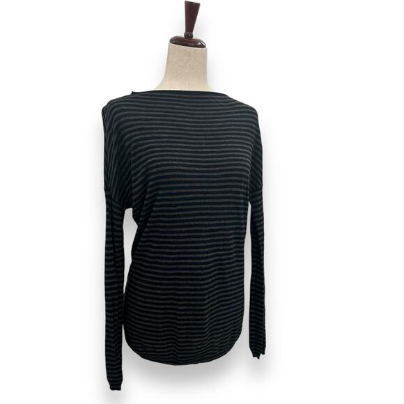 Vince Black and Gray Striped Crew Neck Sweater - Picture 1 of 9